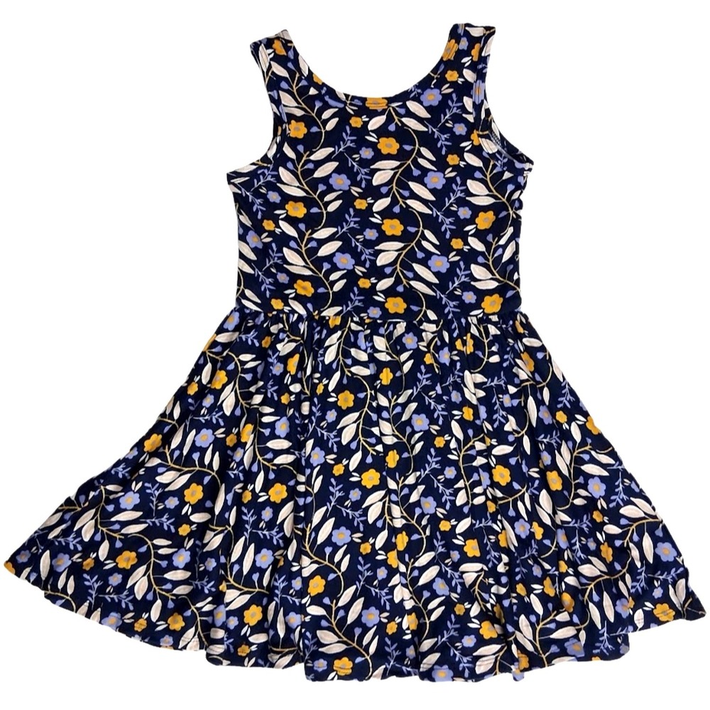 Dot Smile Girls 3 4 Navy Blue Flower Leaves Sleeveless Purple Gold Tank Dress